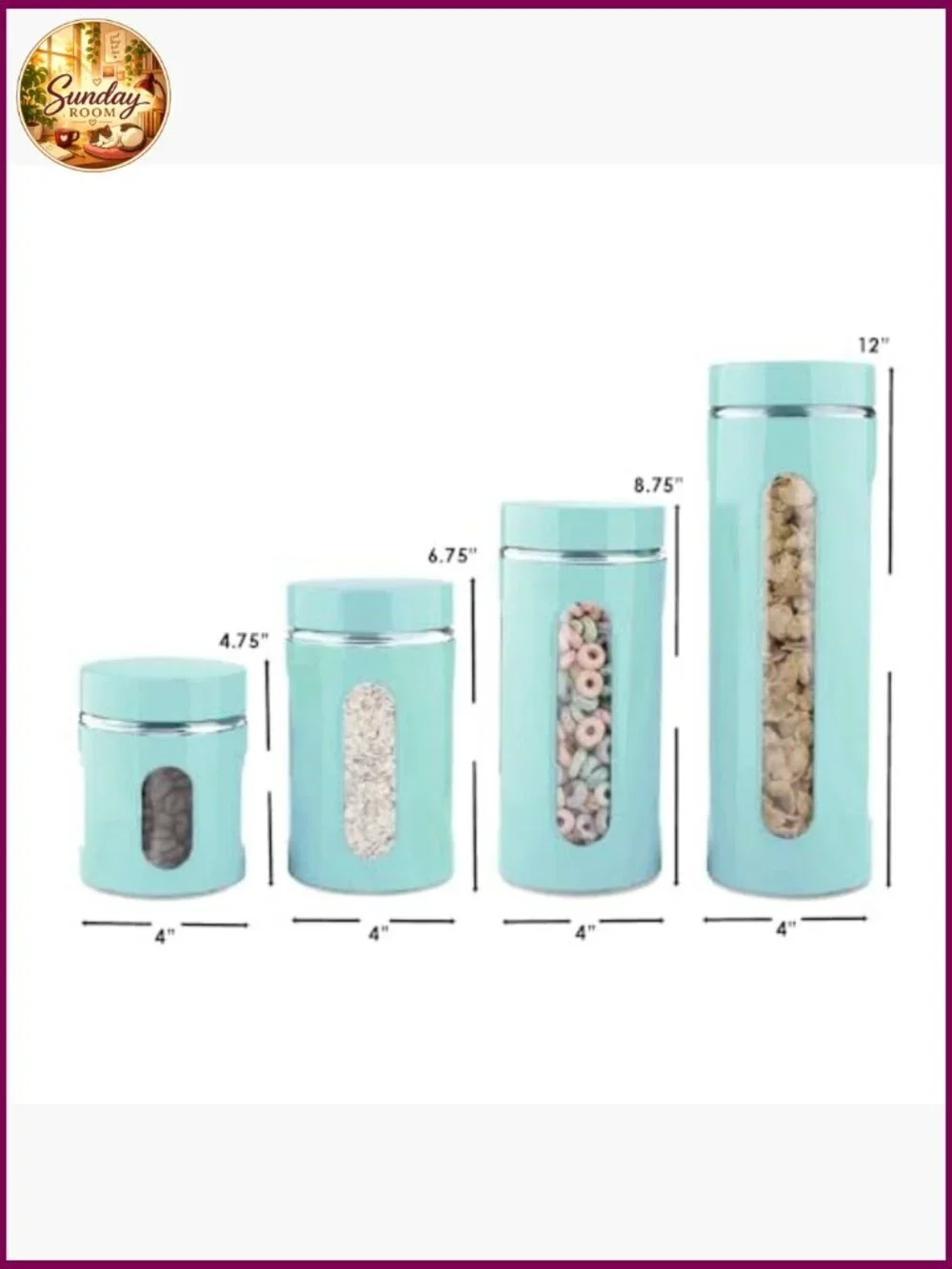 Retro Kitchen Canister Set 4-Piece Glass & Metal Twist-Top Storage